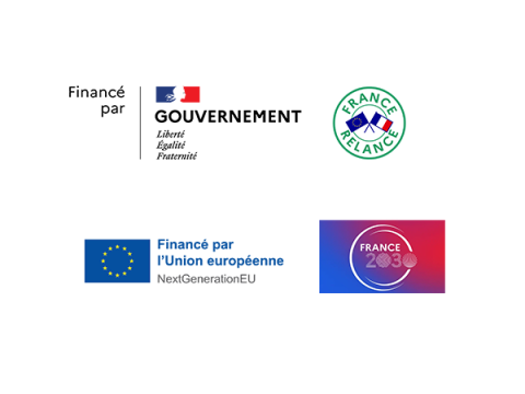 Logos des institutions qui financent le projet : Gouvernement, France Relance, Union européenne, France 2030